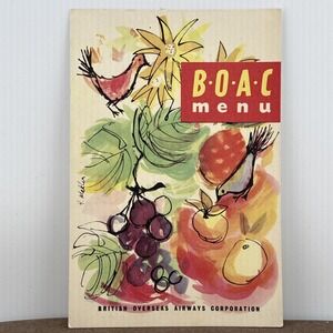 Original 1950s BOAC Airline Economy Menu Card Artist Signed H. Meklen Mekler